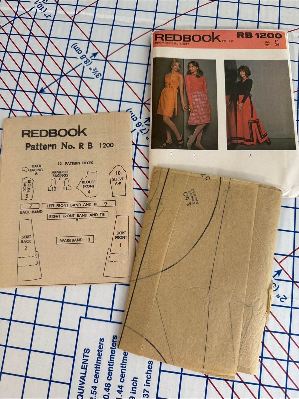 Vintage 1970s Redbook RB 1200 Wrap Blouse Maxi Midi Skirt Pattern Sz 14 Uncut